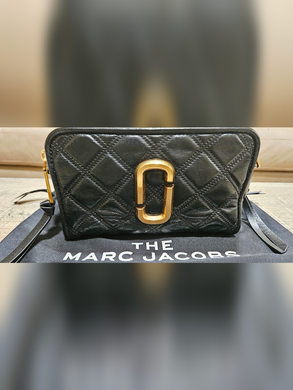MARC JACOBS Quilted Softshot (Black/Gold) Camera Bag Charm Chain Crossbody Strap - Picture 6 of 16